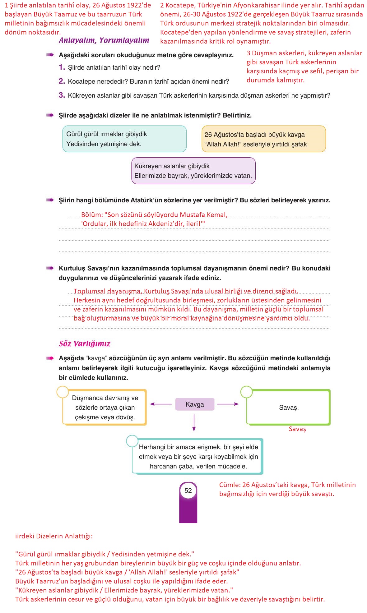 6. Sınıf Yıldırım Yayınları Türkçe Ders Kitabı Sayfa 52 Cevapları