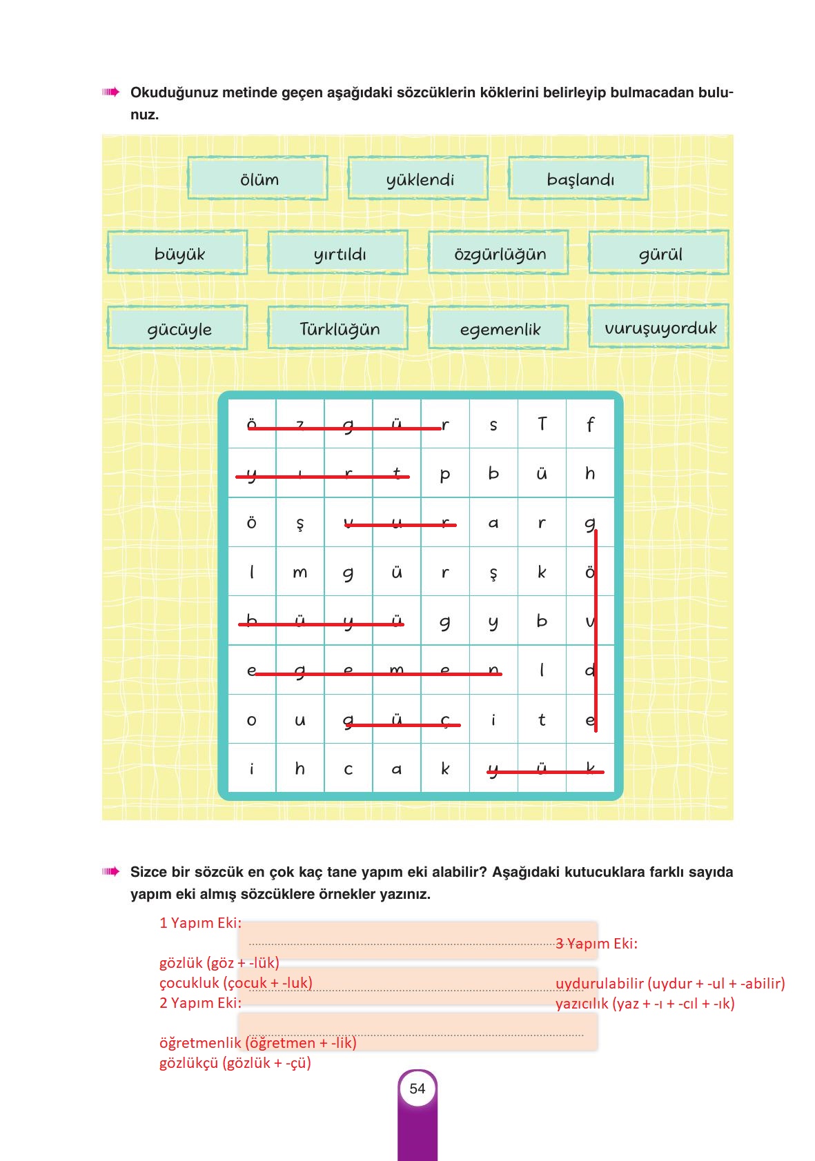 6. Sınıf Yıldırım Yayınları Türkçe Ders Kitabı Sayfa 54 Cevapları