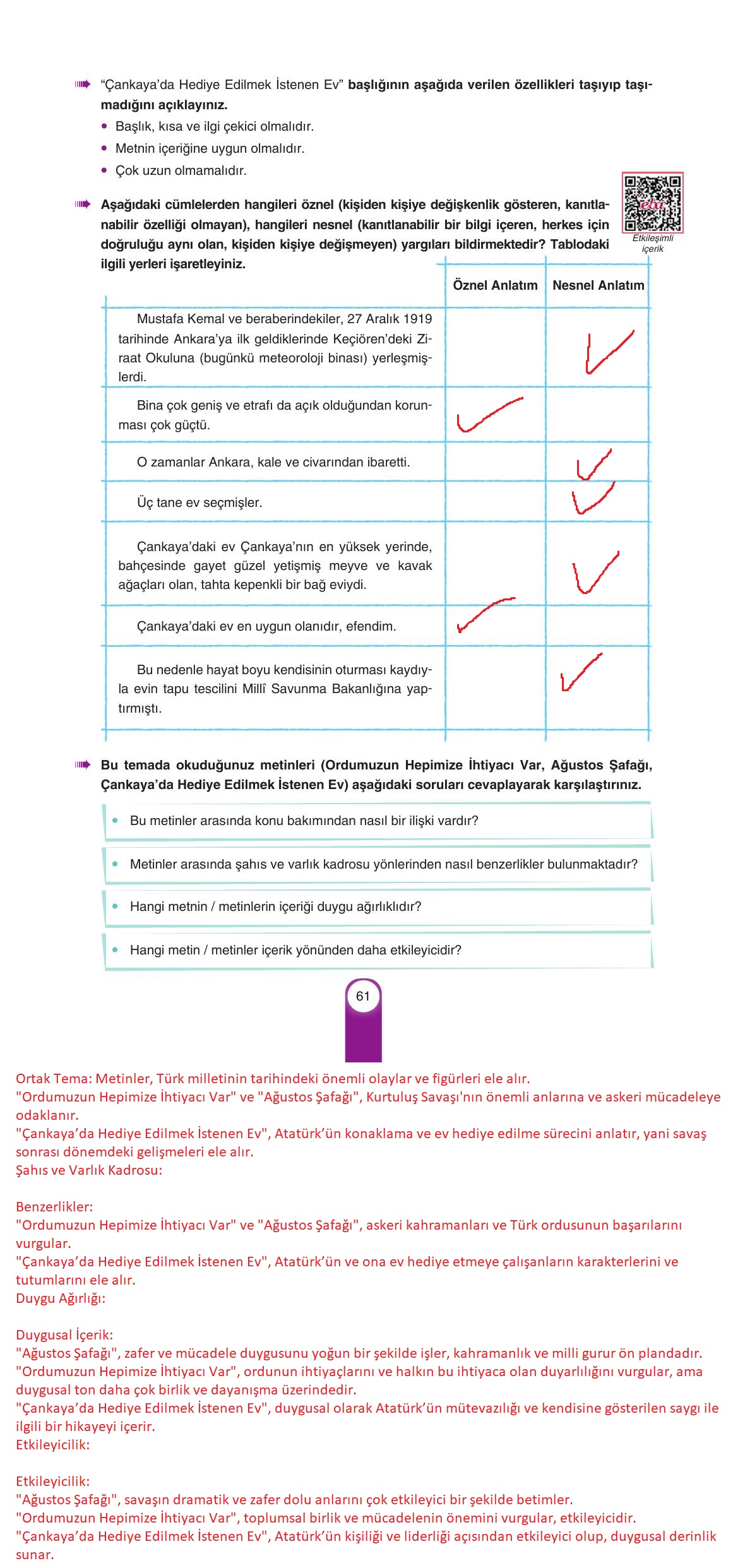6. Sınıf Yıldırım Yayınları Türkçe Ders Kitabı Sayfa 61 Cevapları