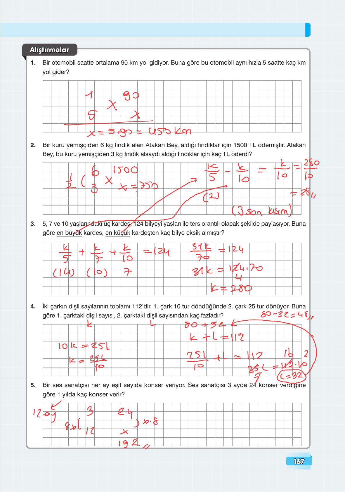 7. Sınıf Edat Yayınları Matematik Ders Kitabı Sayfa 167 Cevapları