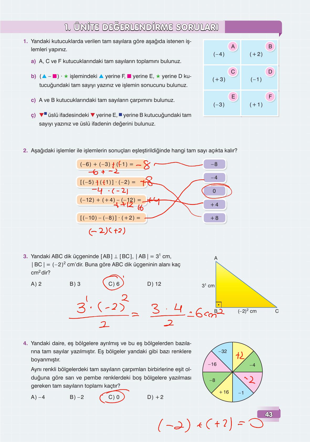 7. Sınıf Edat Yayınları Matematik Ders Kitabı Sayfa 43 Cevapları