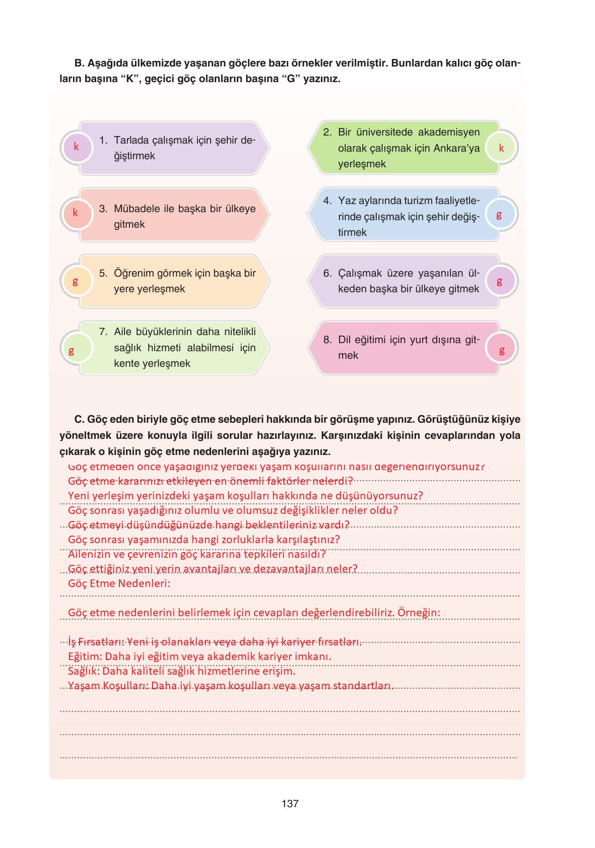 7. Sınıf Yıldırım Yayınları Sosyal Bilgiler Ders Kitabı Sayfa 137 Cevapları