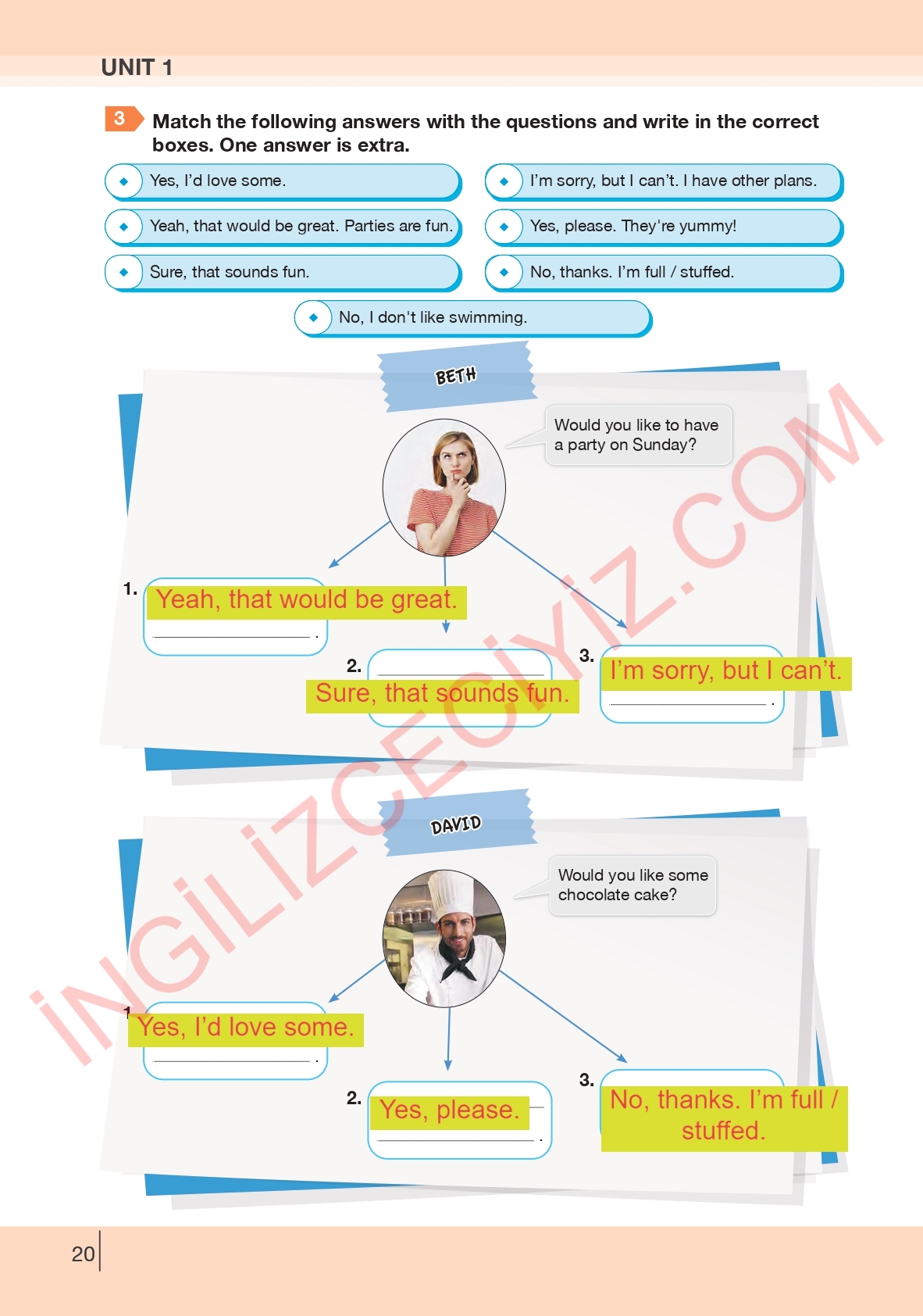 8. Sınıf Bilim Kültür Yayınları İngilizce Ders Kitabı Sayfa 20 Cevapları