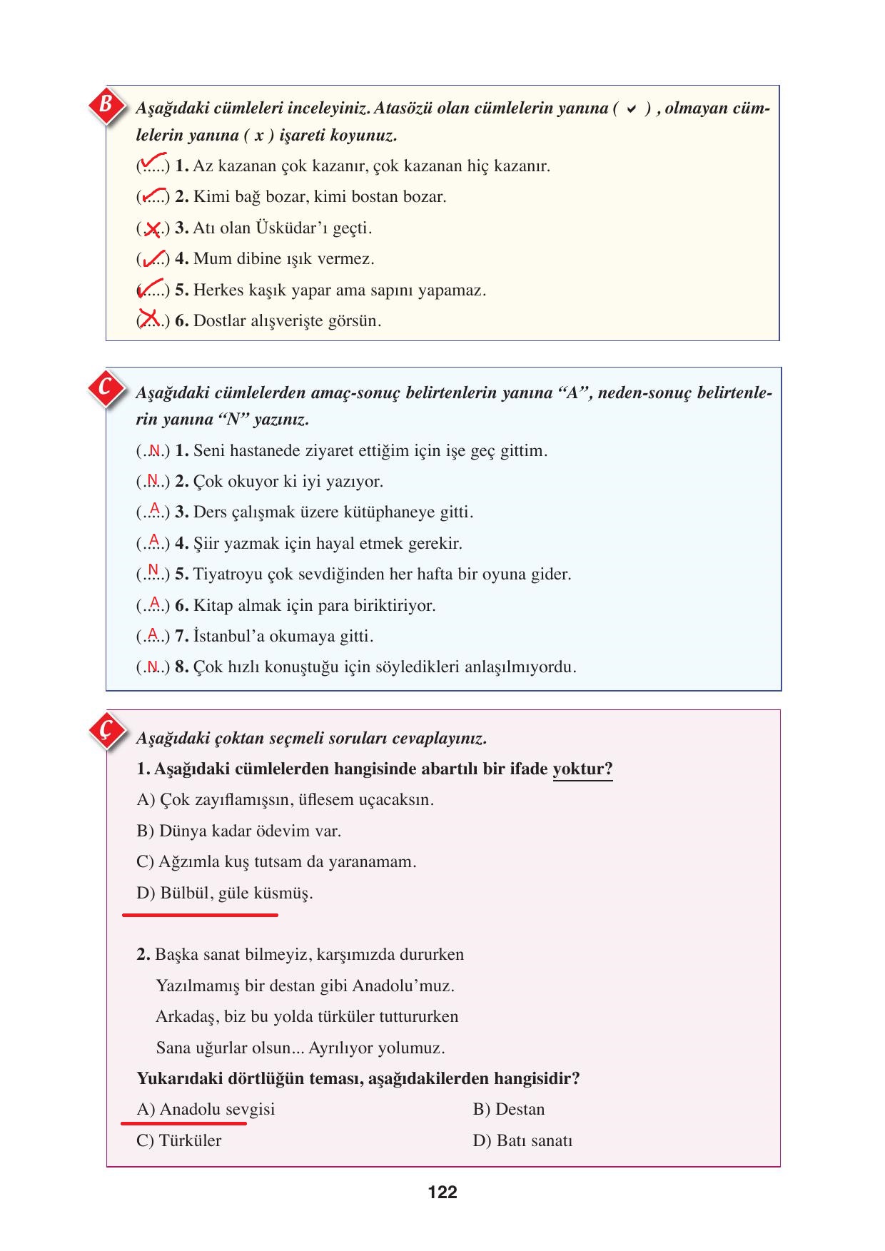 8. Sınıf Hecce Yayınları Türkçe Ders Kitabı Sayfa 122 Cevapları