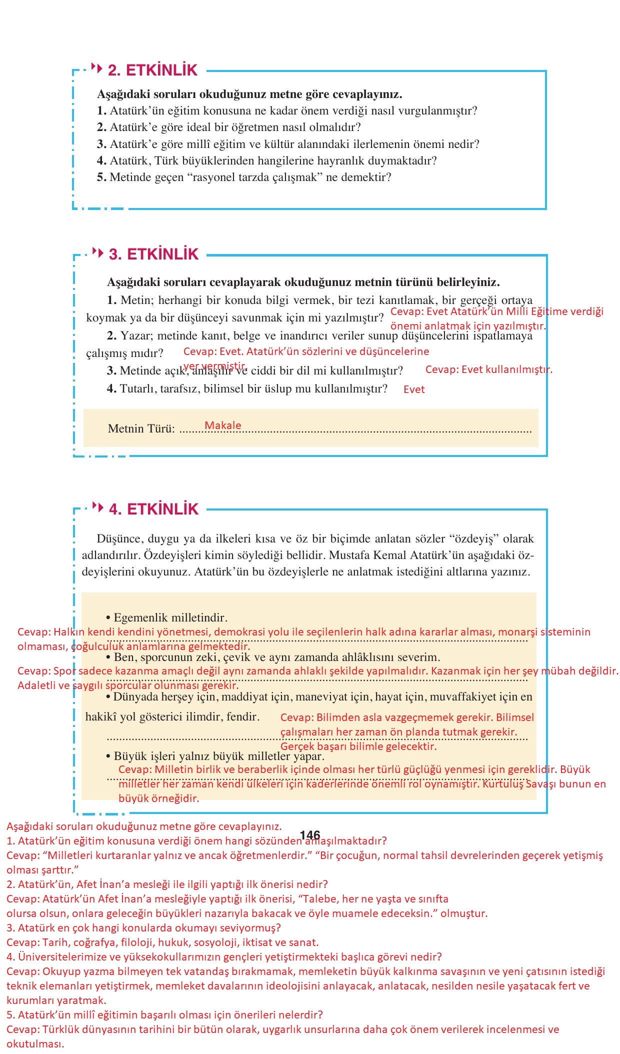 8. Sınıf Hecce Yayınları Türkçe Ders Kitabı Sayfa 146 Cevapları