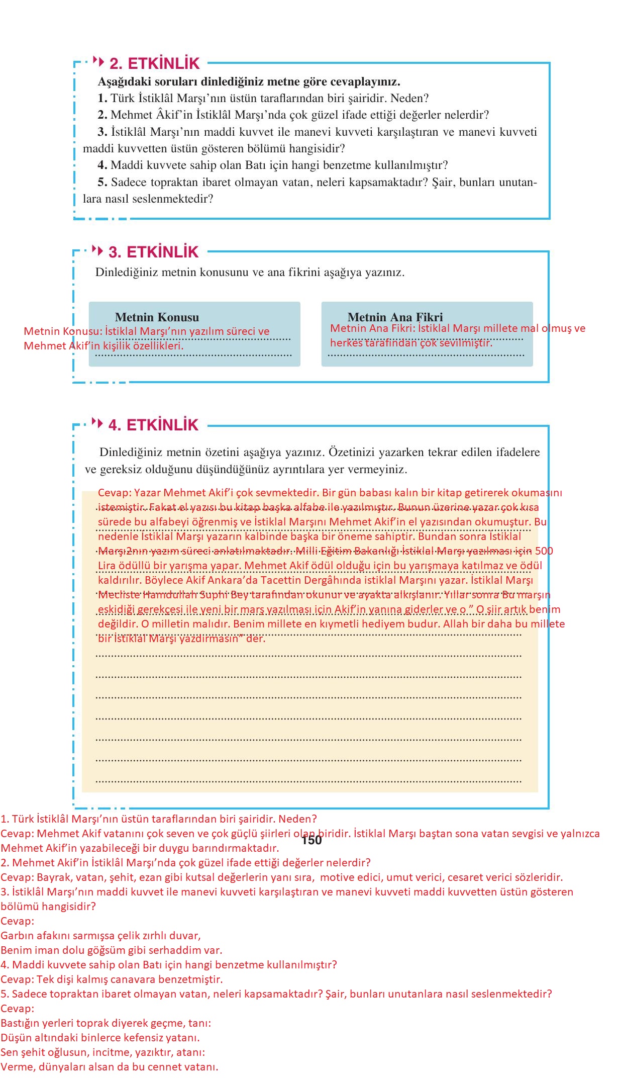 8. Sınıf Hecce Yayınları Türkçe Ders Kitabı Sayfa 150 Cevapları 8. Sınıf Hecce Yayınları Türkçe Ders Kitabı Sayfa 150 Cevapları
