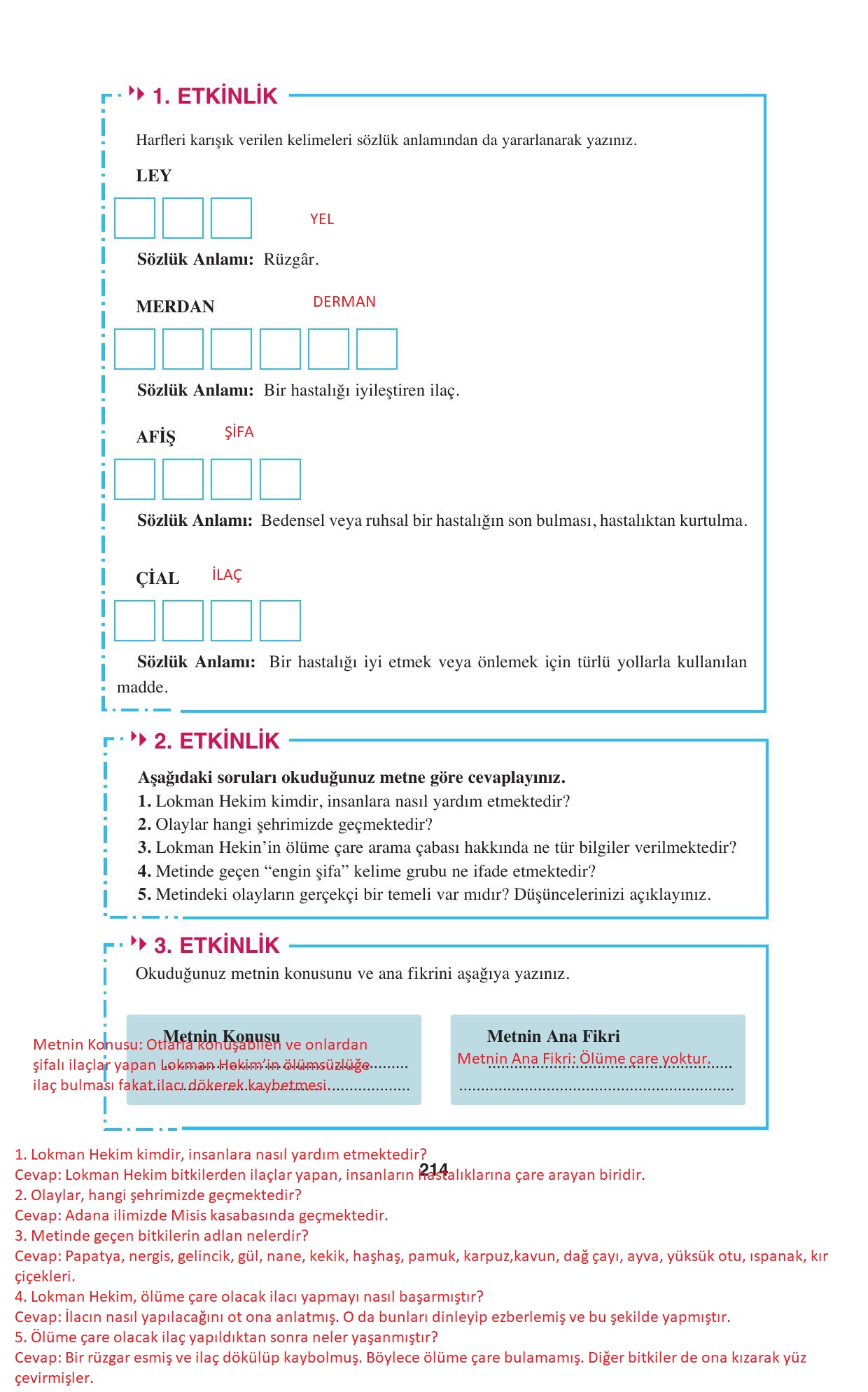 8. Sınıf Hecce Yayınları Türkçe Ders Kitabı Sayfa 214 Cevapları