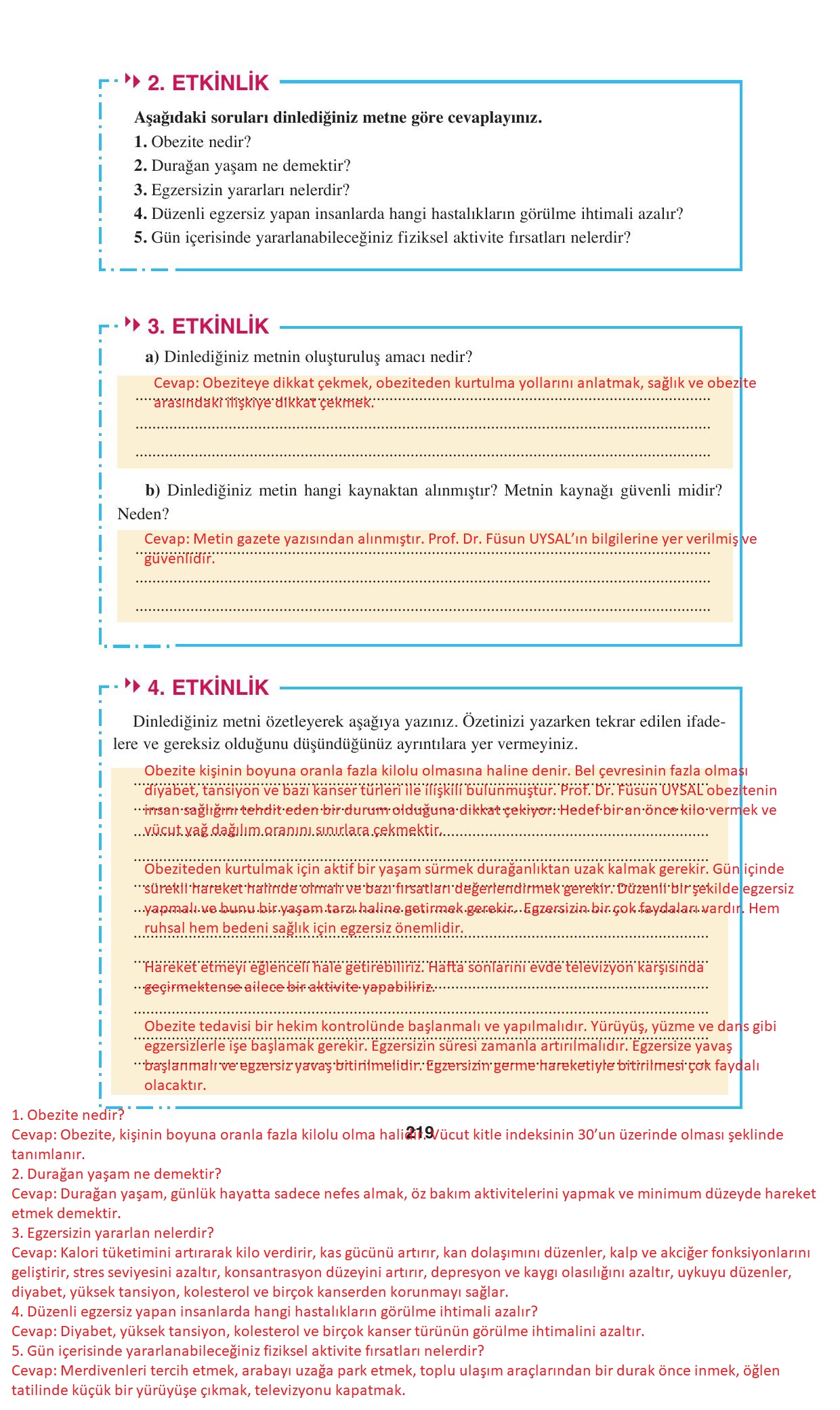 8. Sınıf Hecce Yayınları Türkçe Ders Kitabı Sayfa 219 Cevapları