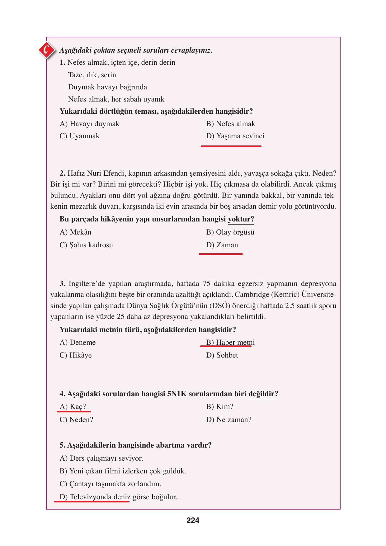 8. Sınıf Hecce Yayınları Türkçe Ders Kitabı Sayfa 224 Cevapları 8. Sınıf Hecce Yayınları Türkçe Ders Kitabı Sayfa 224 Cevapları