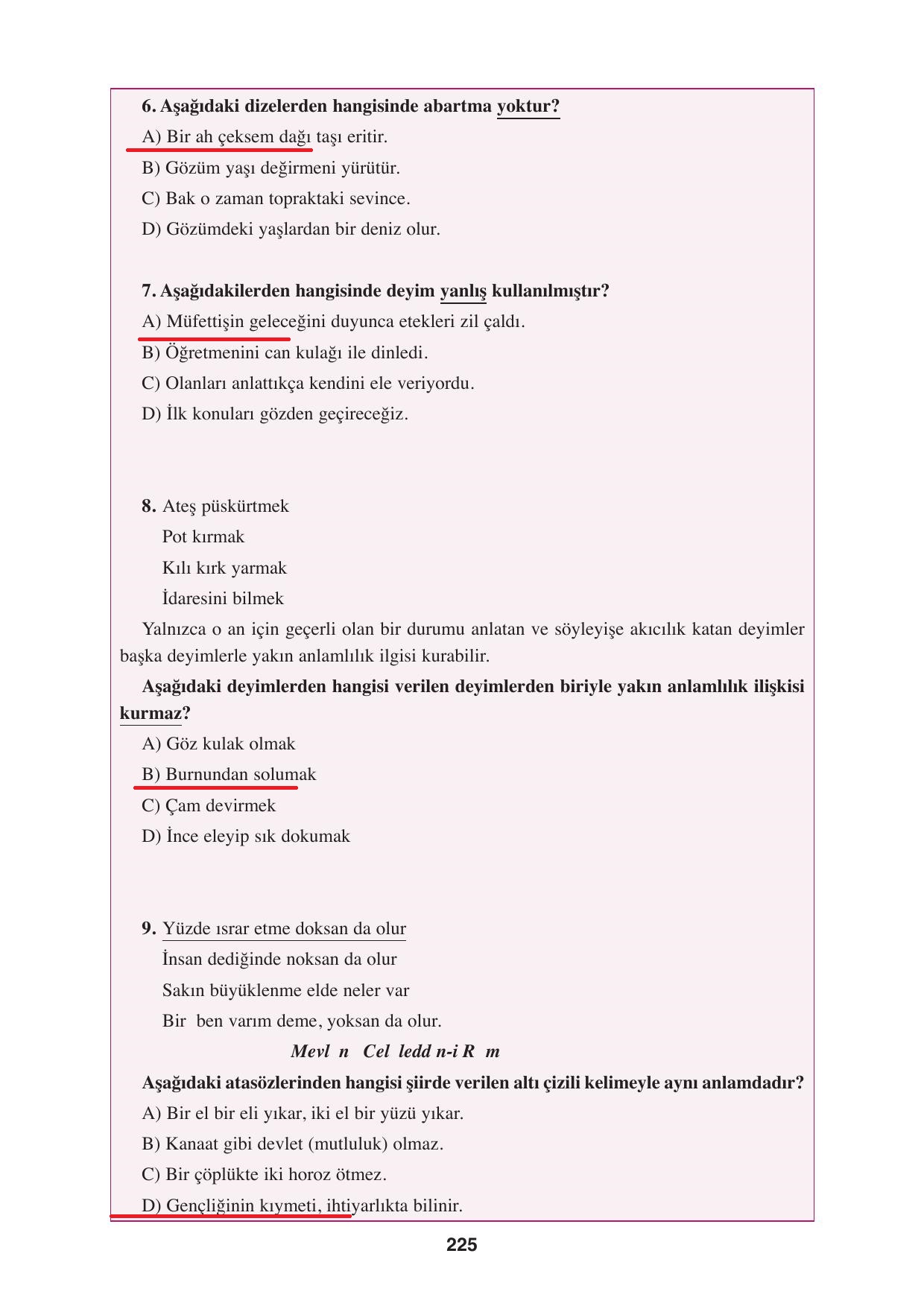 8. Sınıf Hecce Yayınları Türkçe Ders Kitabı Sayfa 225 Cevapları 8. Sınıf Hecce Yayınları Türkçe Ders Kitabı Sayfa 225 Cevapları