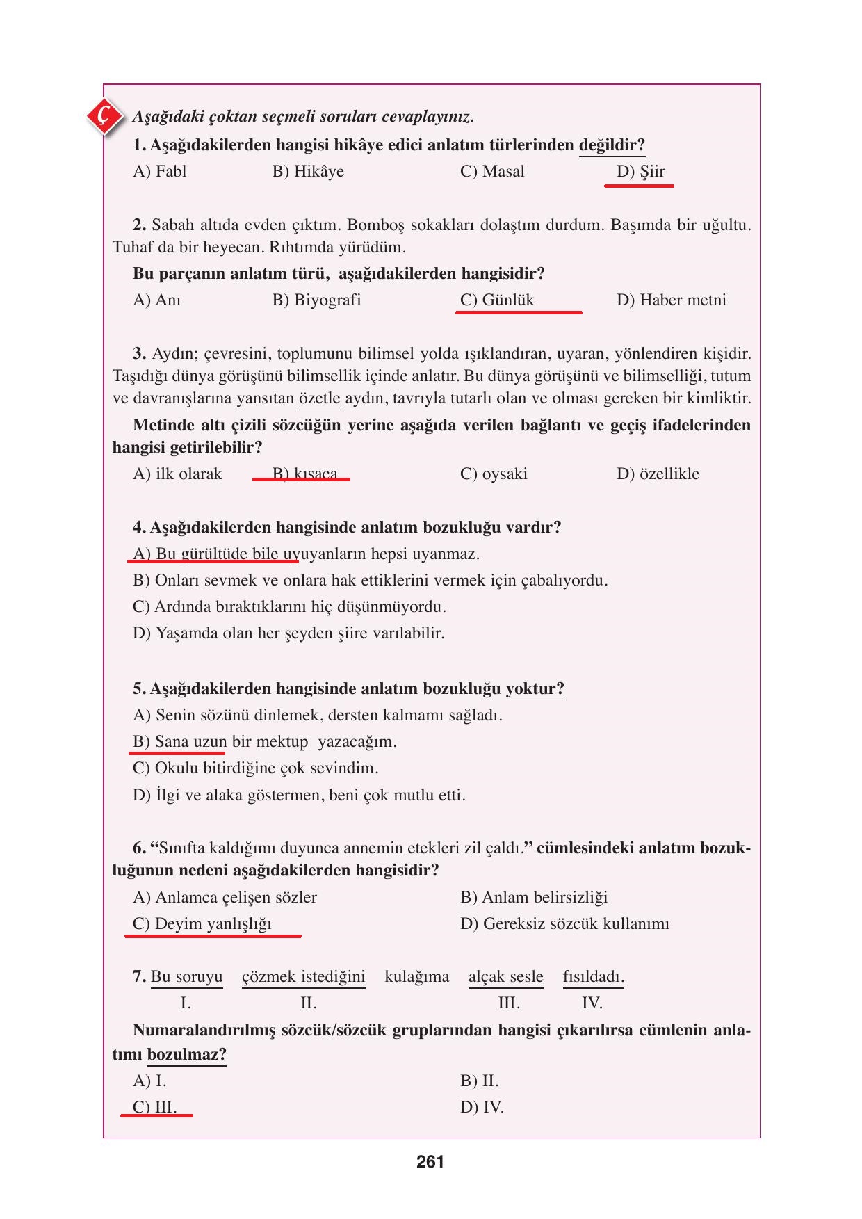8. Sınıf Hecce Yayınları Türkçe Ders Kitabı Sayfa 261 Cevapları