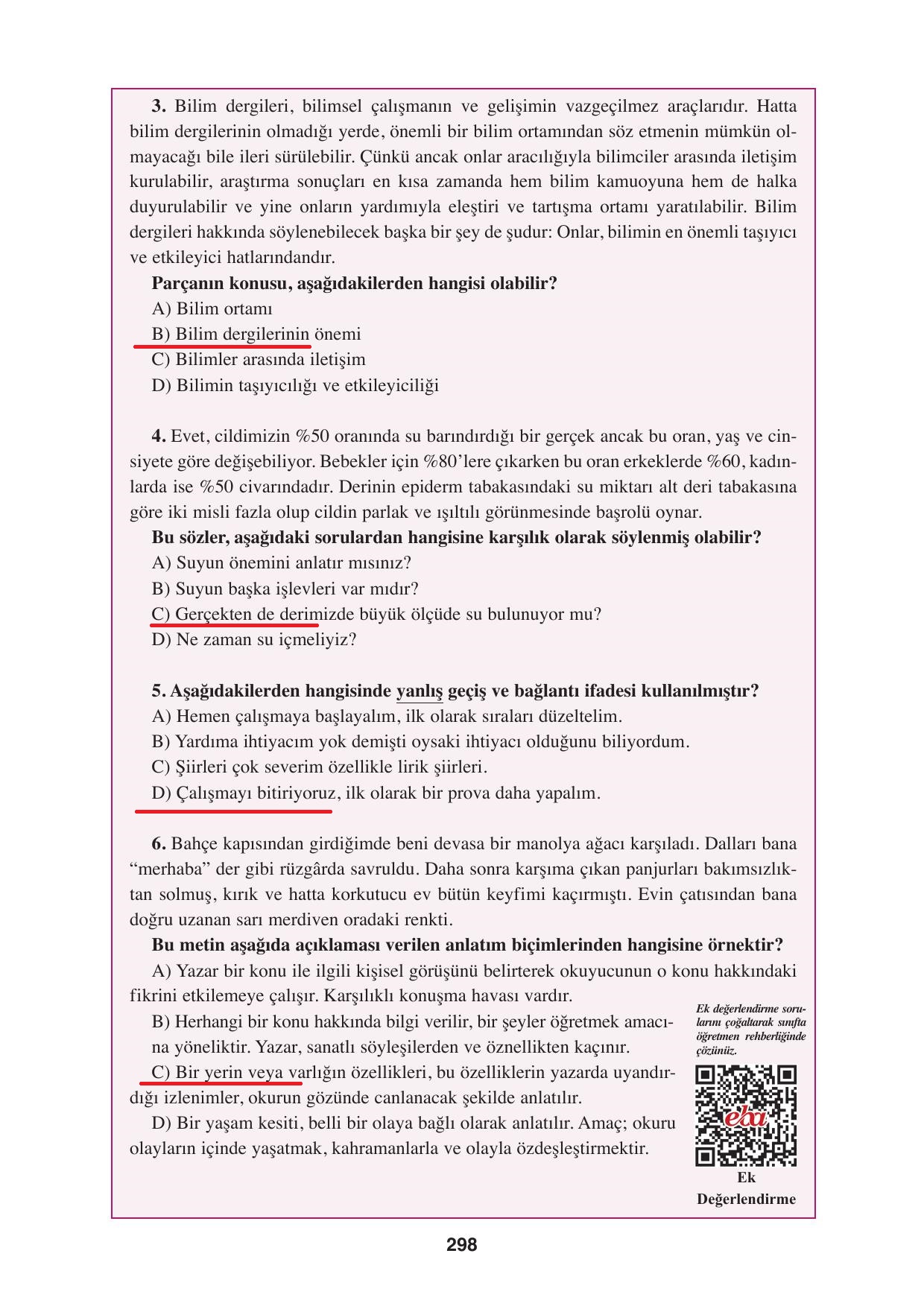 8. Sınıf Hecce Yayınları Türkçe Ders Kitabı Sayfa 298 Cevapları 8. Sınıf Hecce Yayınları Türkçe Ders Kitabı Sayfa 298 Cevapları