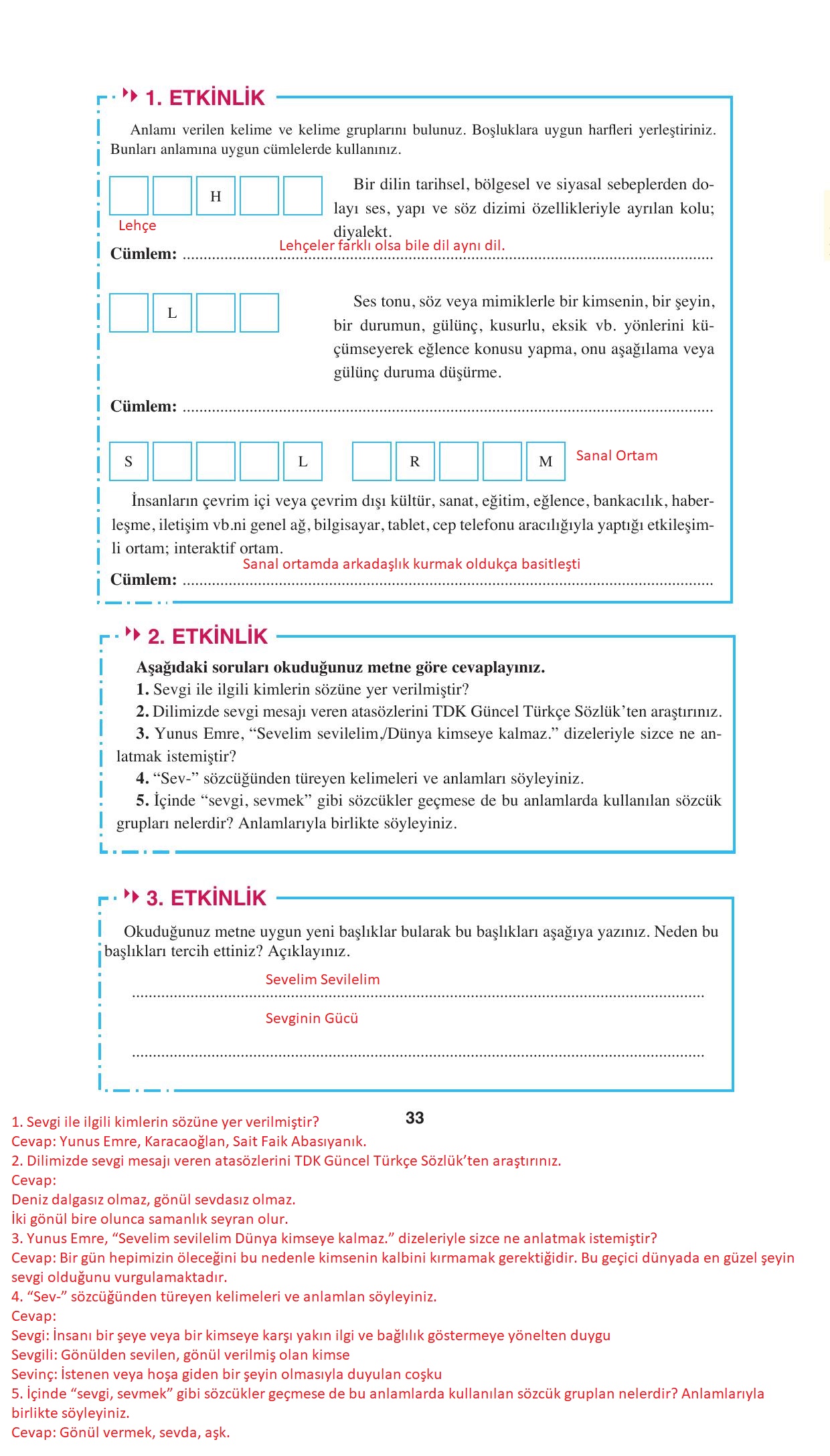 8. Sınıf Hecce Yayınları Türkçe Ders Kitabı Sayfa 33 Cevapları 8. Sınıf Hecce Yayınları Türkçe Ders Kitabı Sayfa 33 Cevapları