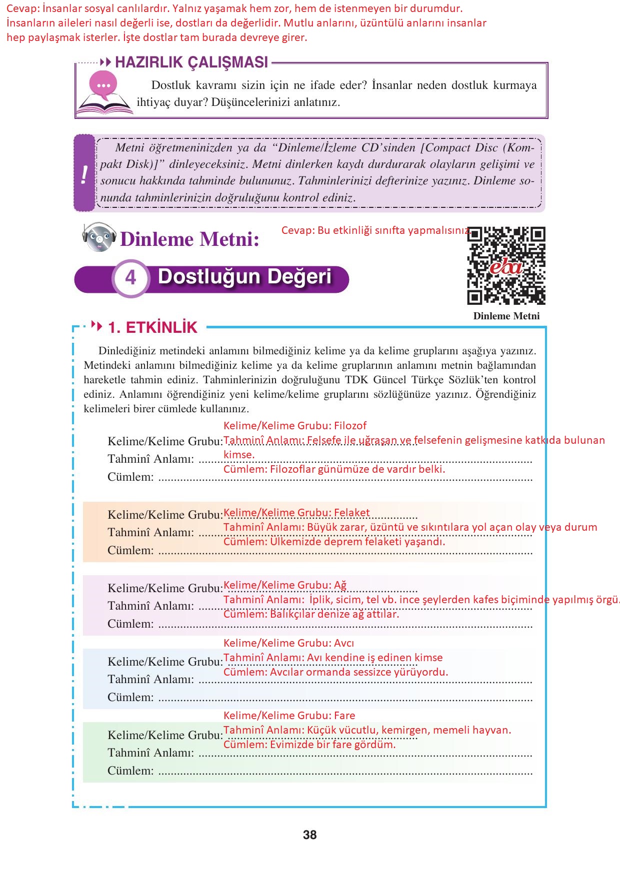 8. Sınıf Hecce Yayınları Türkçe Ders Kitabı Sayfa 38 Cevapları