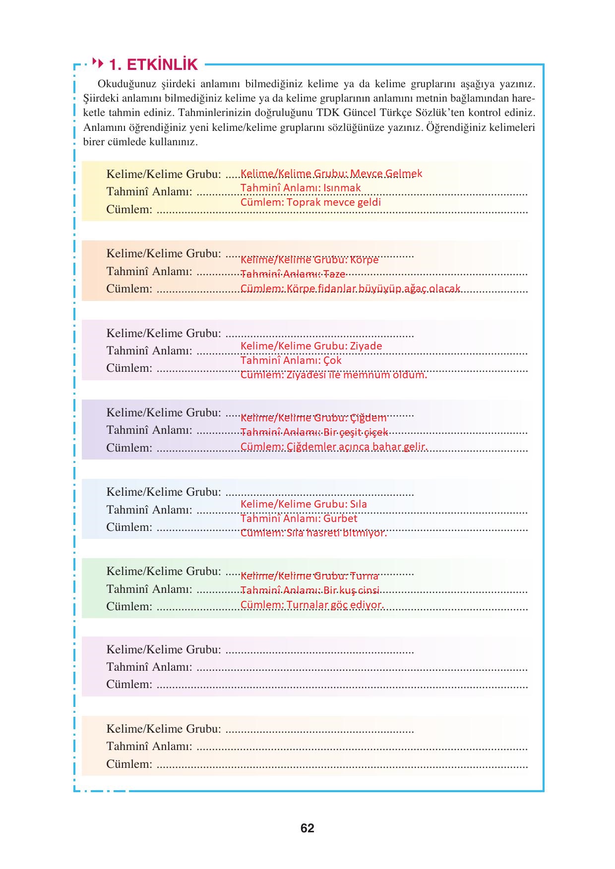 8. Sınıf Hecce Yayınları Türkçe Ders Kitabı Sayfa 62 Cevapları 8. Sınıf Hecce Yayınları Türkçe Ders Kitabı Sayfa 62 Cevapları