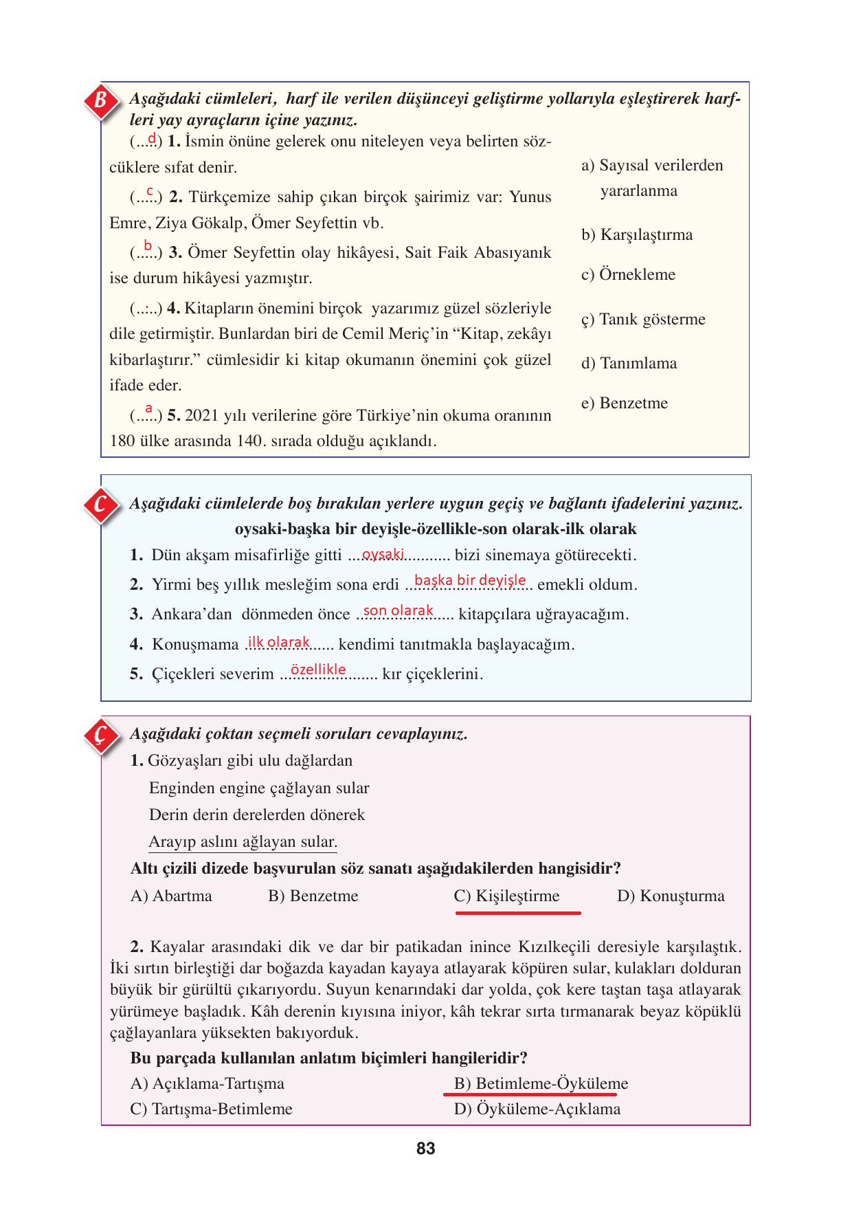 8. Sınıf Hecce Yayınları Türkçe Ders Kitabı Sayfa 83 Cevapları