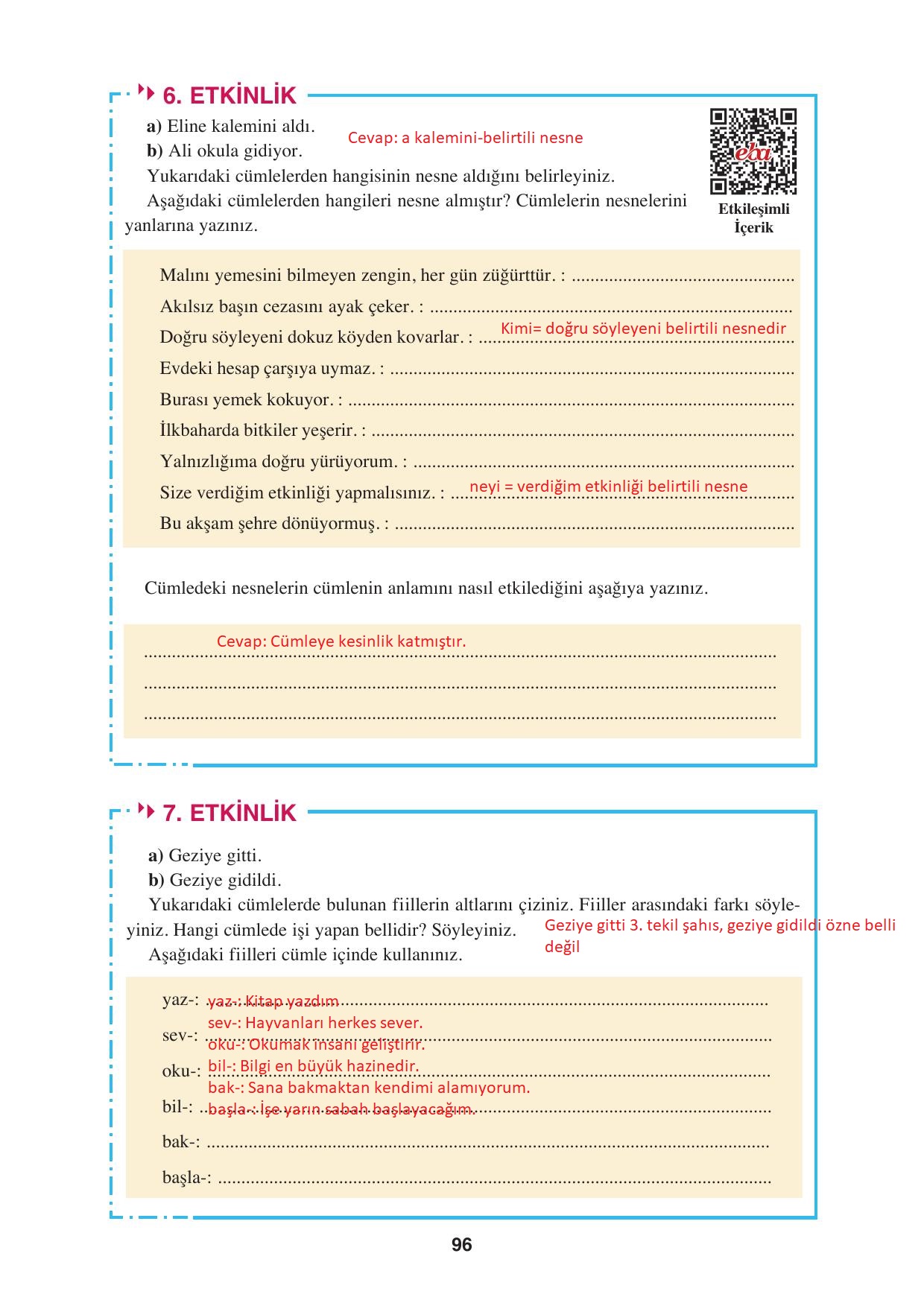 8. Sınıf Hecce Yayınları Türkçe Ders Kitabı Sayfa 96 Cevapları