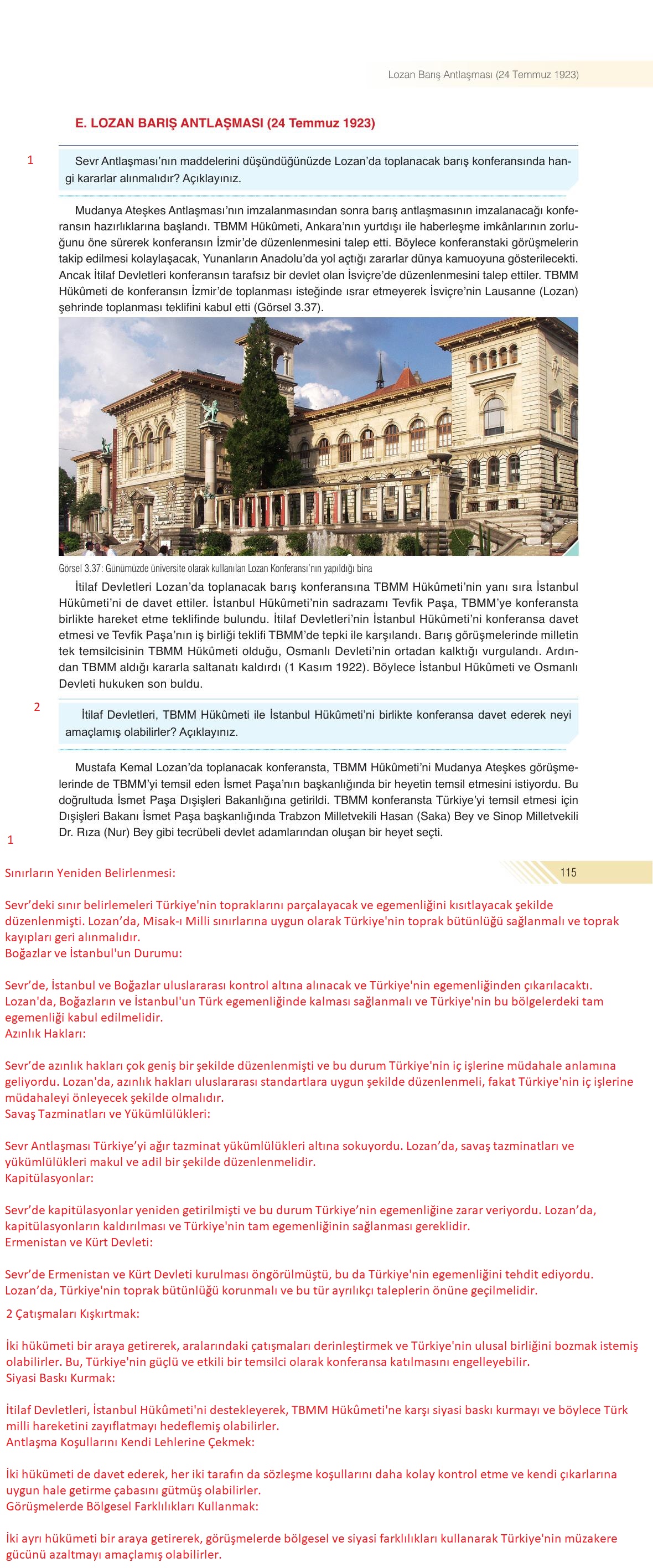 8. Sınıf Semih Ofset Sek Yayınları İnkılap Tarihi Ders Kitabı Sayfa 115 Cevapları