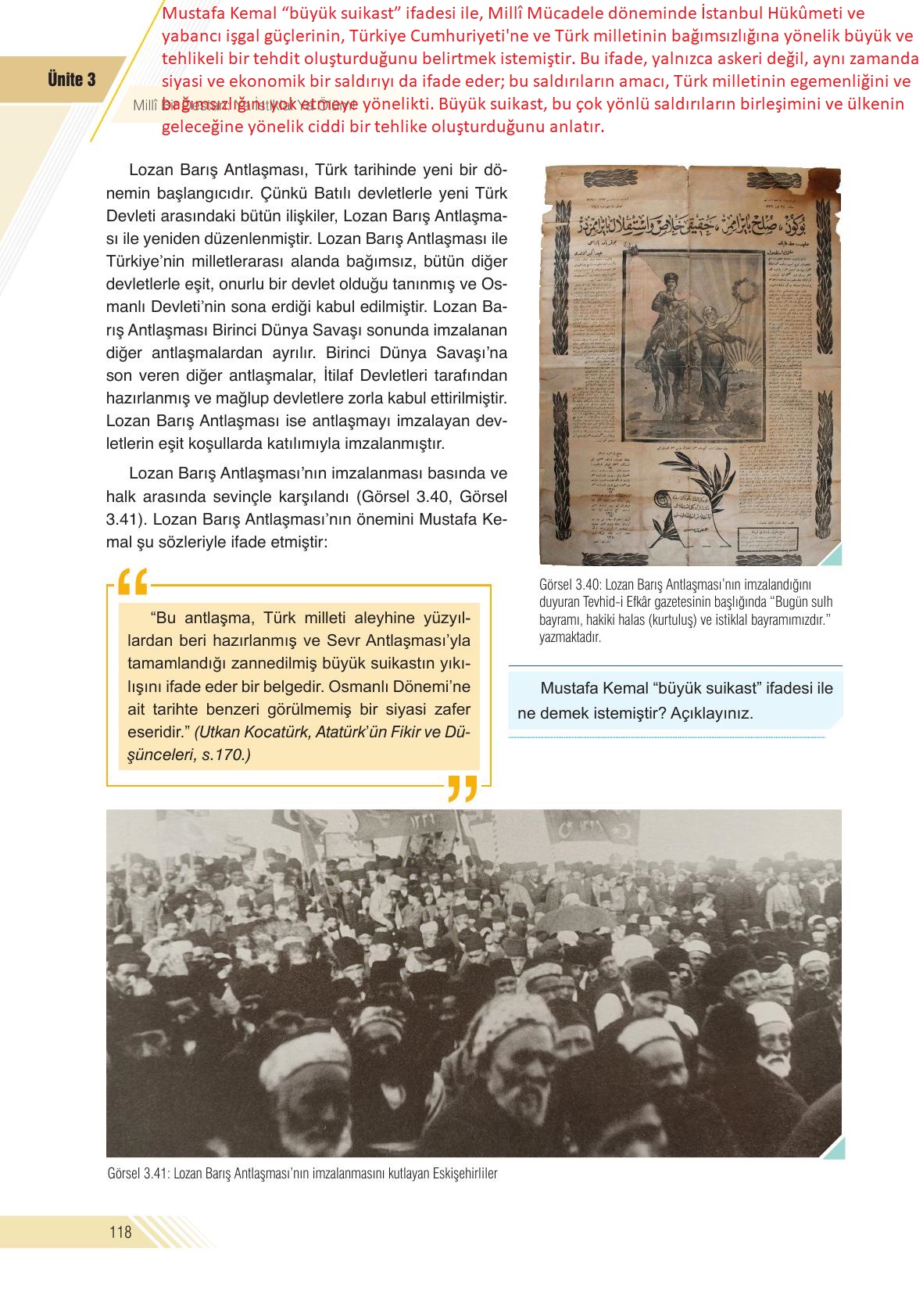 8. Sınıf Semih Ofset Sek Yayınları İnkılap Tarihi Ders Kitabı Sayfa 118 Cevapları