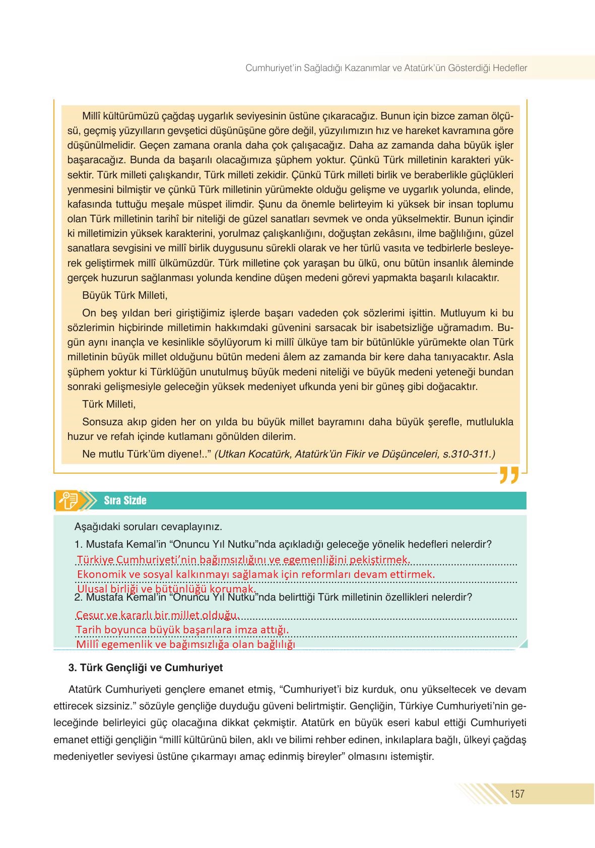 8. Sınıf Semih Ofset Sek Yayınları İnkılap Tarihi Ders Kitabı Sayfa 157 Cevapları