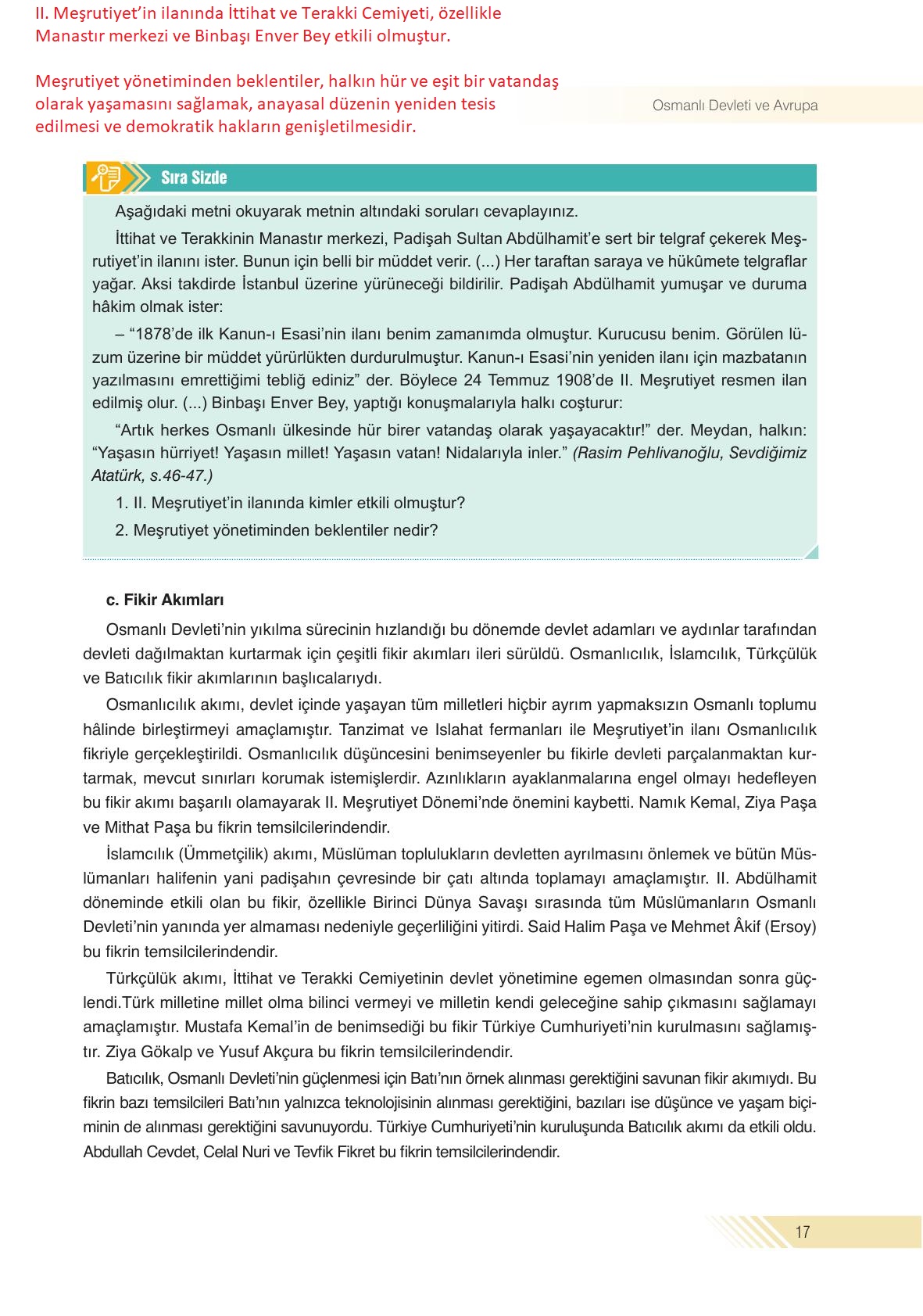 8. Sınıf Semih Ofset Sek Yayınları İnkılap Tarihi Ders Kitabı Sayfa 17 Cevapları