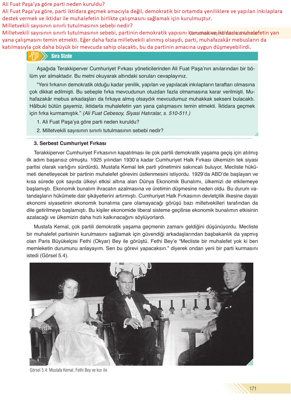 8. Sınıf Semih Ofset Sek Yayınları İnkılap Tarihi Ders Kitabı Sayfa 171 Cevapları