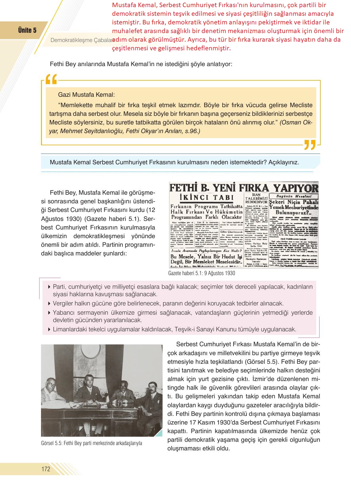 8. Sınıf Semih Ofset Sek Yayınları İnkılap Tarihi Ders Kitabı Sayfa 172 Cevapları