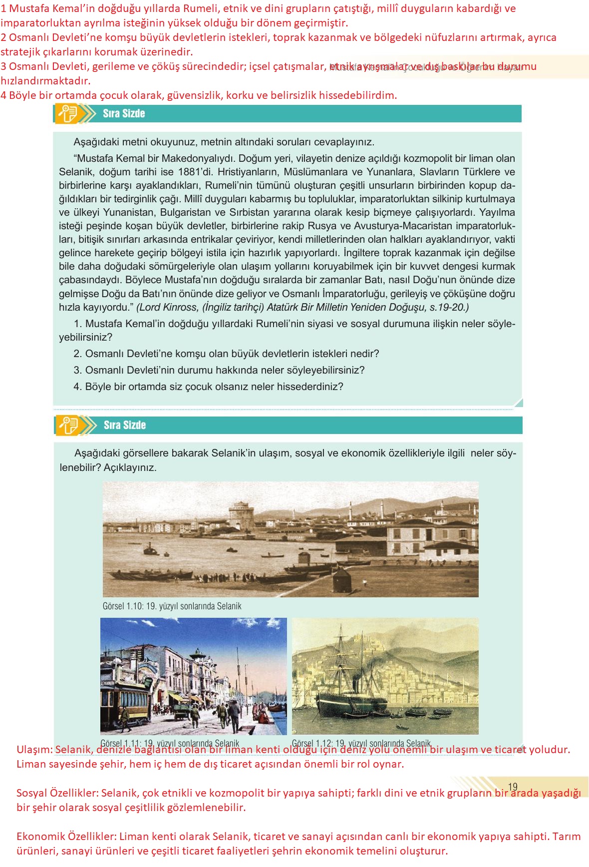 8. Sınıf Semih Ofset Sek Yayınları İnkılap Tarihi Ders Kitabı Sayfa 19 Cevapları