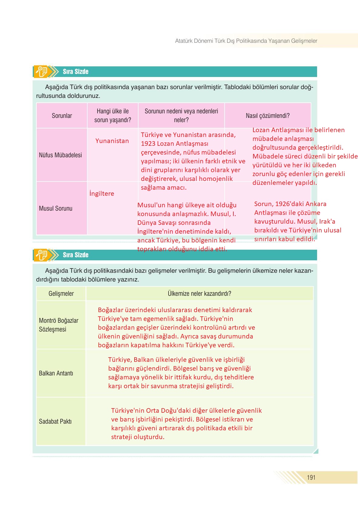 8. Sınıf Semih Ofset Sek Yayınları İnkılap Tarihi Ders Kitabı Sayfa 191 Cevapları