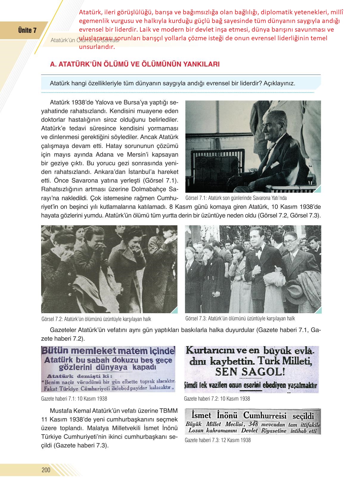 8. Sınıf Semih Ofset Sek Yayınları İnkılap Tarihi Ders Kitabı Sayfa 200 Cevapları