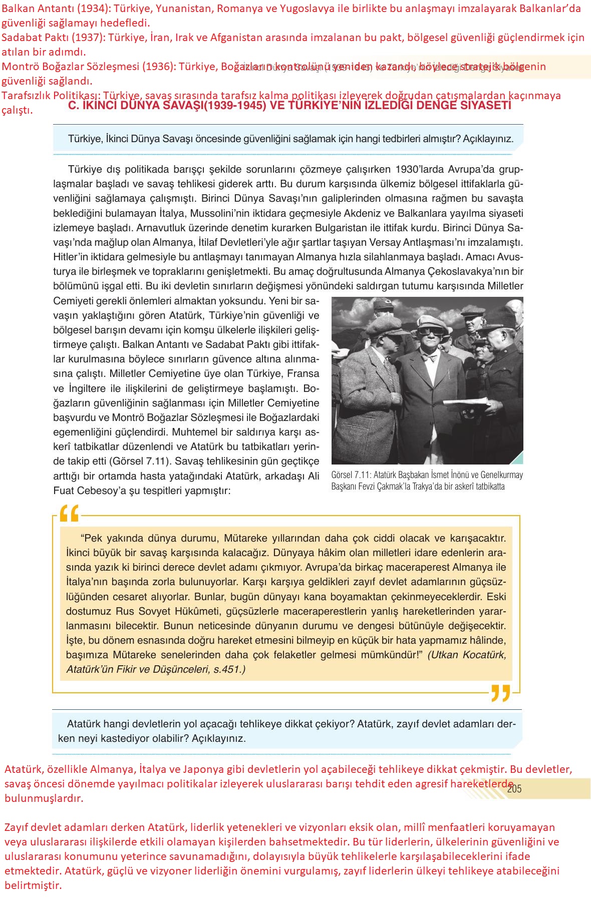 8. Sınıf Semih Ofset Sek Yayınları İnkılap Tarihi Ders Kitabı Sayfa 205 Cevapları