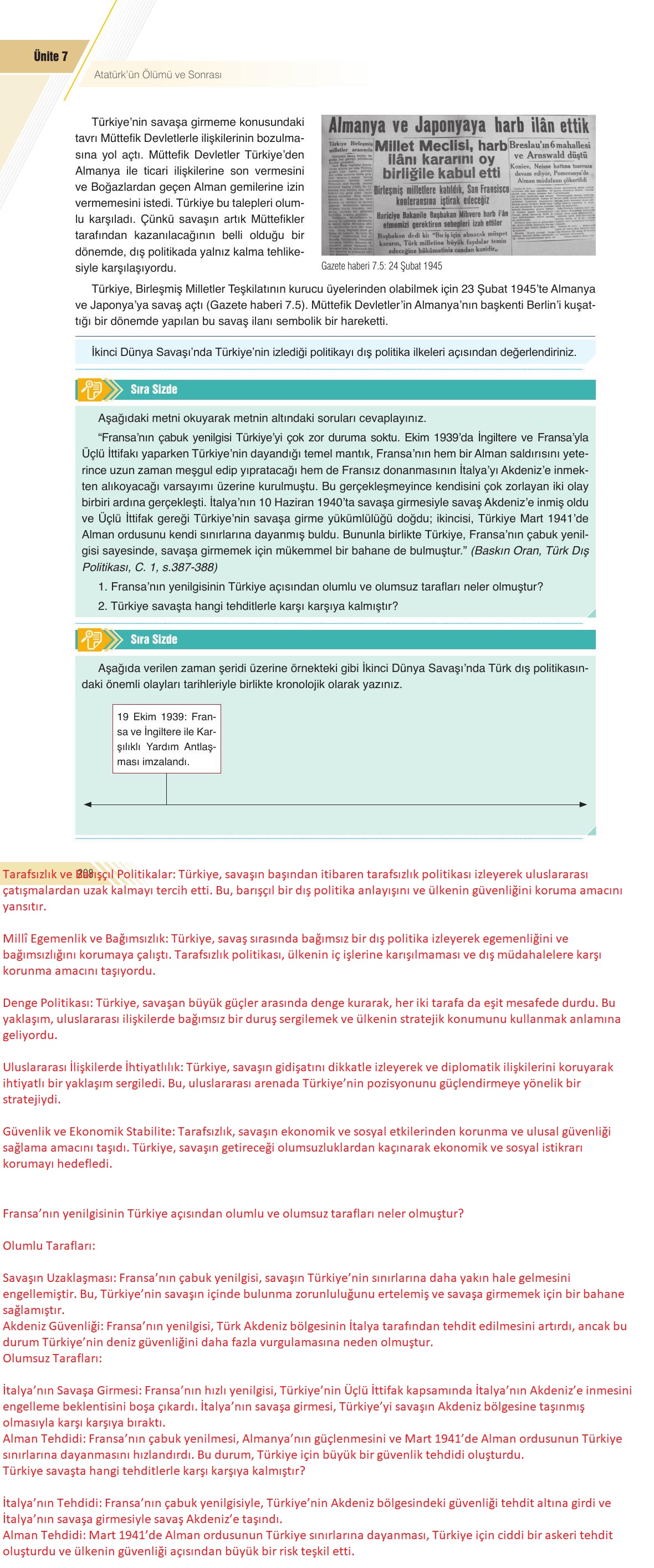 8. Sınıf Semih Ofset Sek Yayınları İnkılap Tarihi Ders Kitabı Sayfa 208 Cevapları