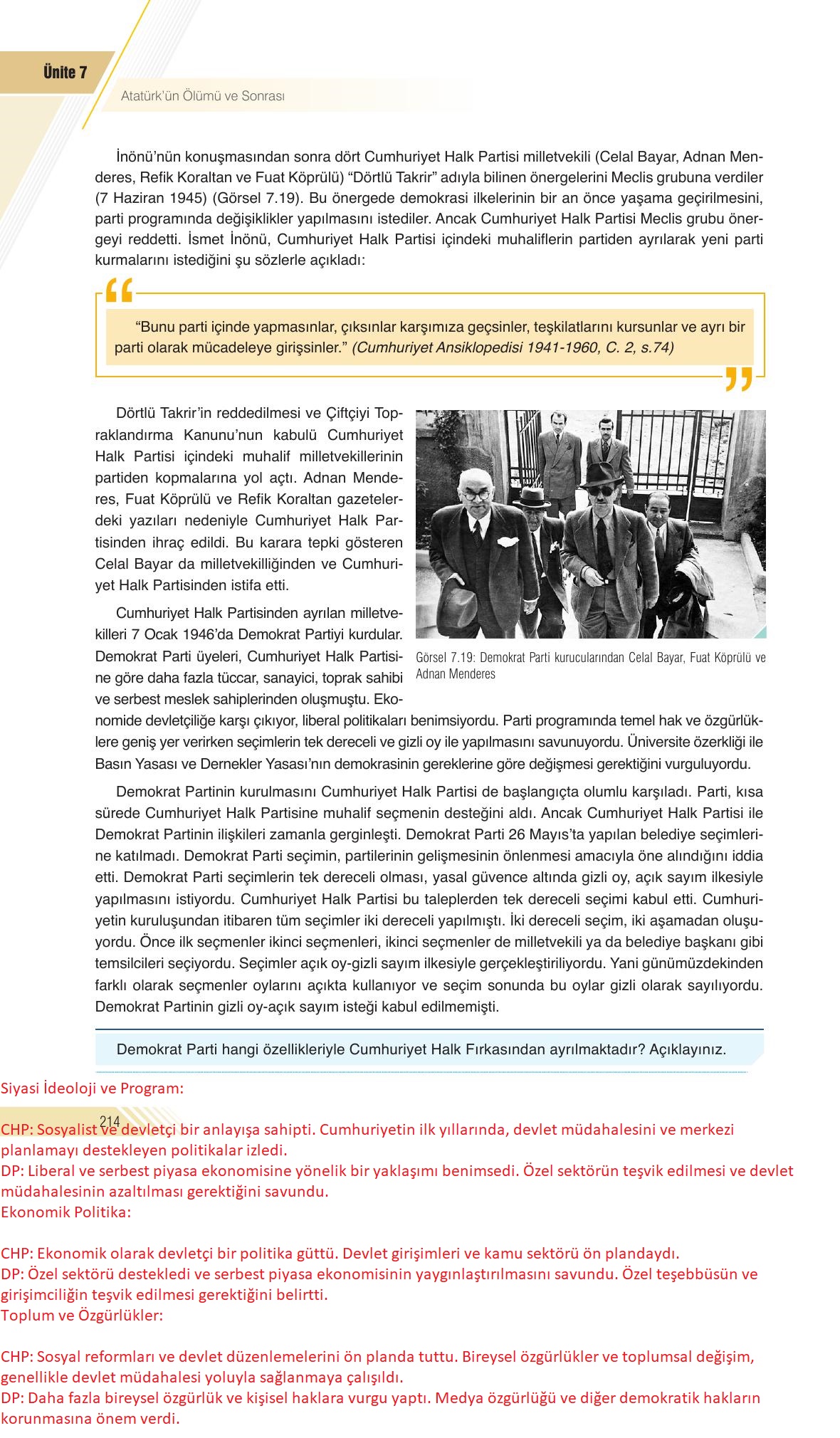 8. Sınıf Semih Ofset Sek Yayınları İnkılap Tarihi Ders Kitabı Sayfa 214 Cevapları