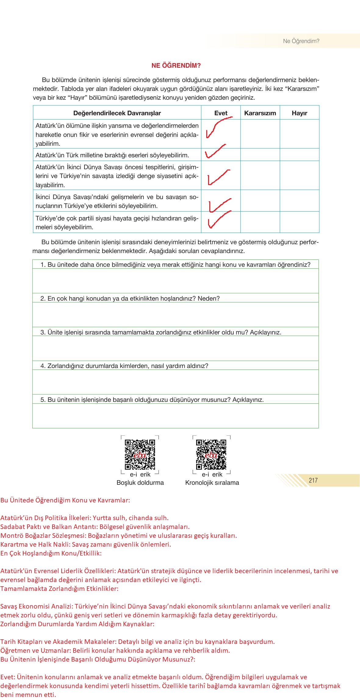 8. Sınıf Semih Ofset Sek Yayınları İnkılap Tarihi Ders Kitabı Sayfa 217 Cevapları