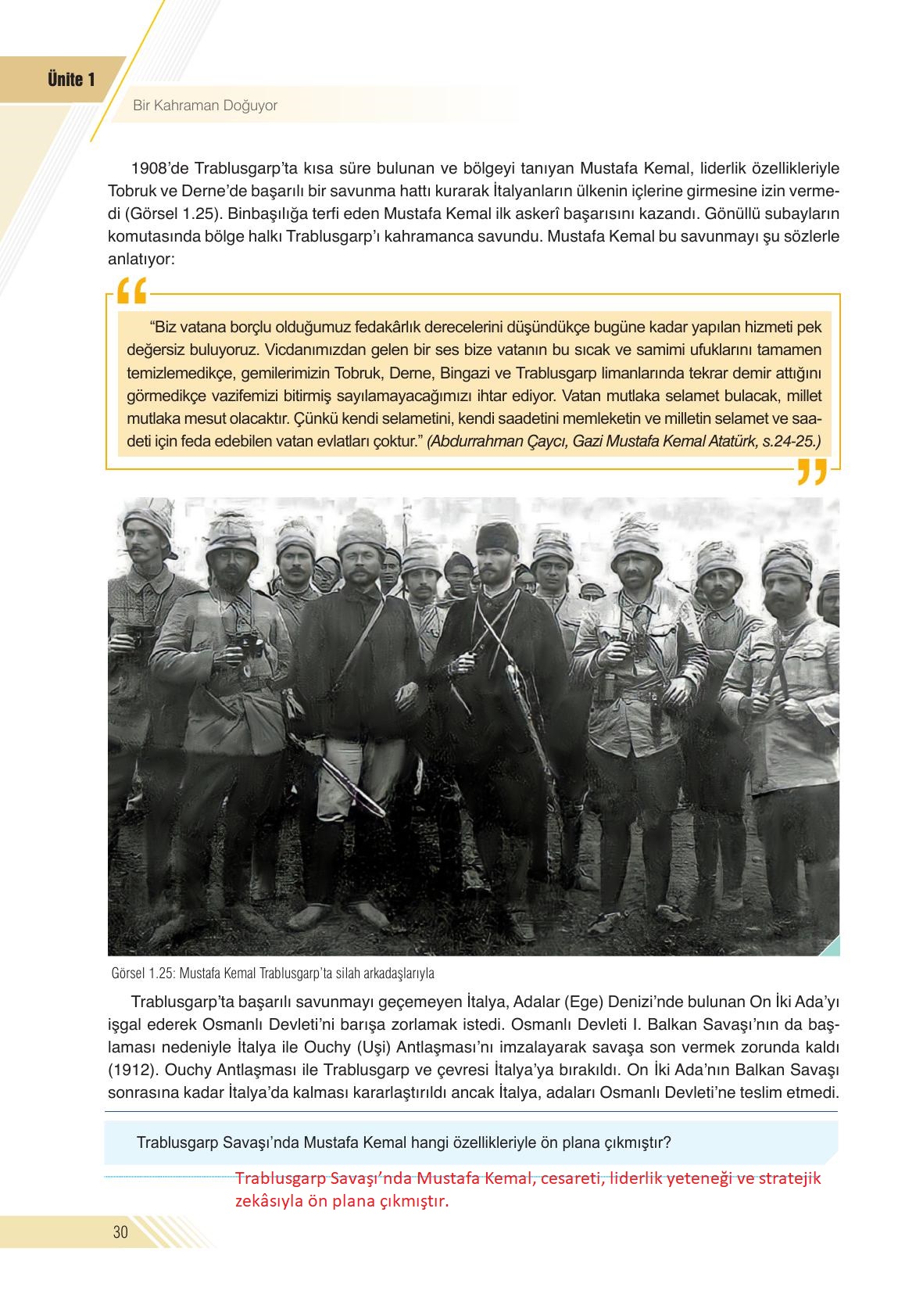 8. Sınıf Semih Ofset Sek Yayınları İnkılap Tarihi Ders Kitabı Sayfa 30 Cevapları