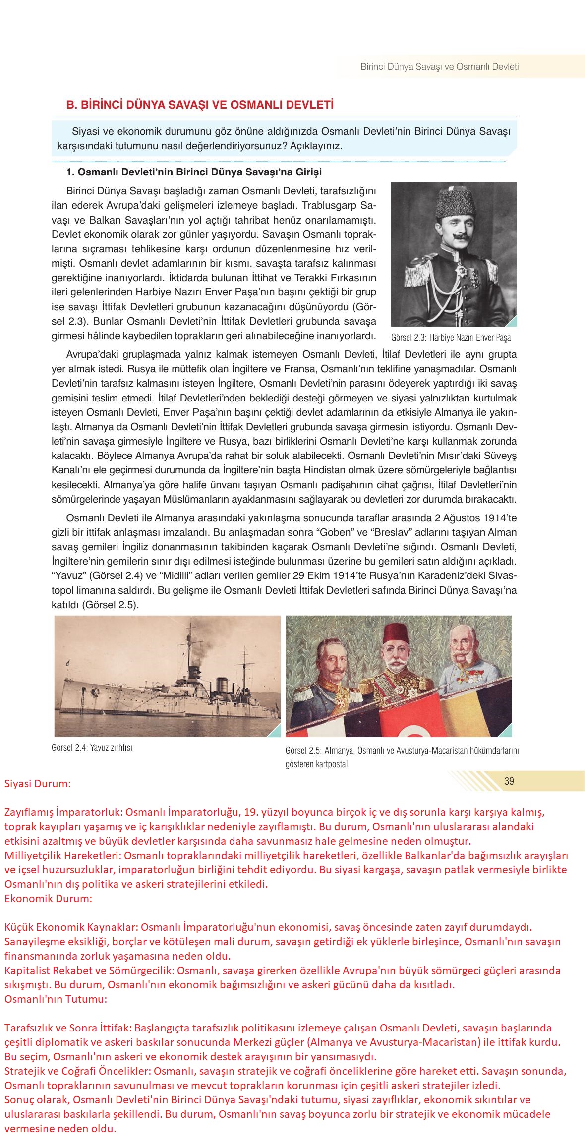 8. Sınıf Semih Ofset Sek Yayınları İnkılap Tarihi Ders Kitabı Sayfa 39 Cevapları