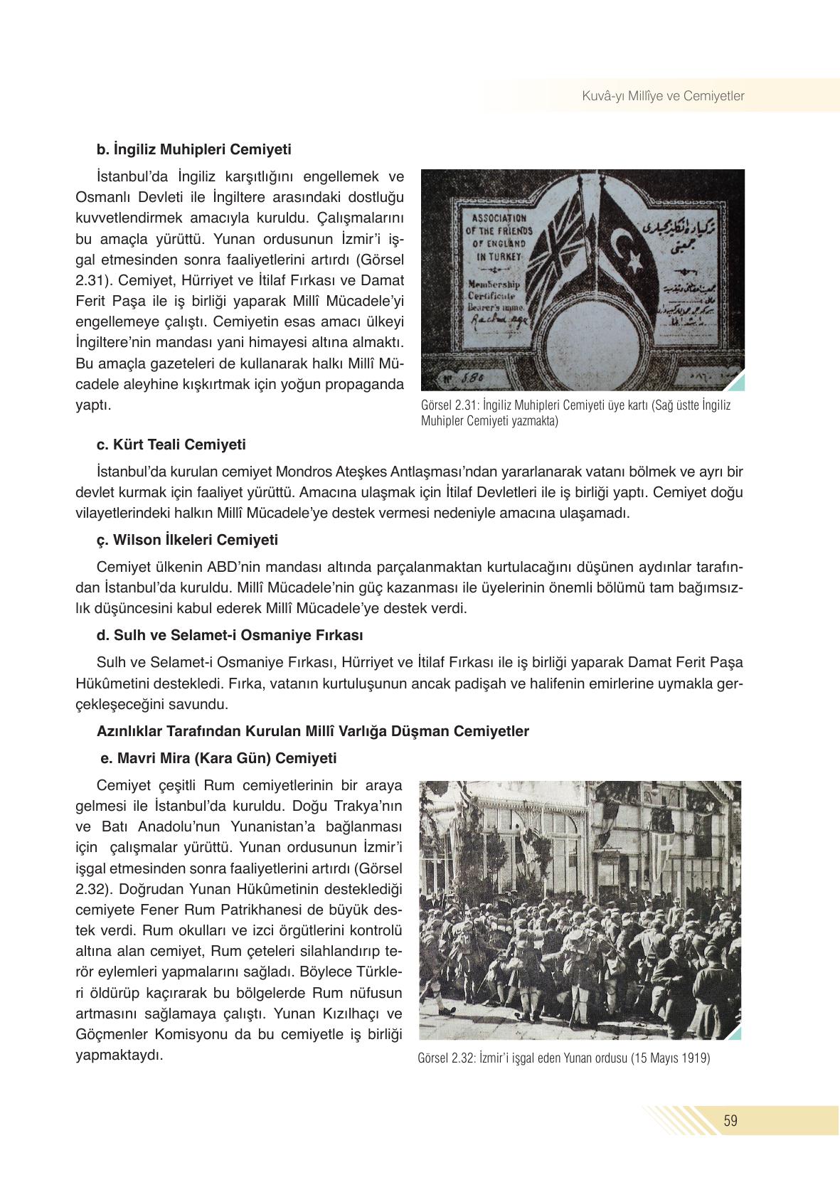 8. Sınıf Semih Ofset Sek Yayınları İnkılap Tarihi Ders Kitabı Sayfa 59 Cevapları