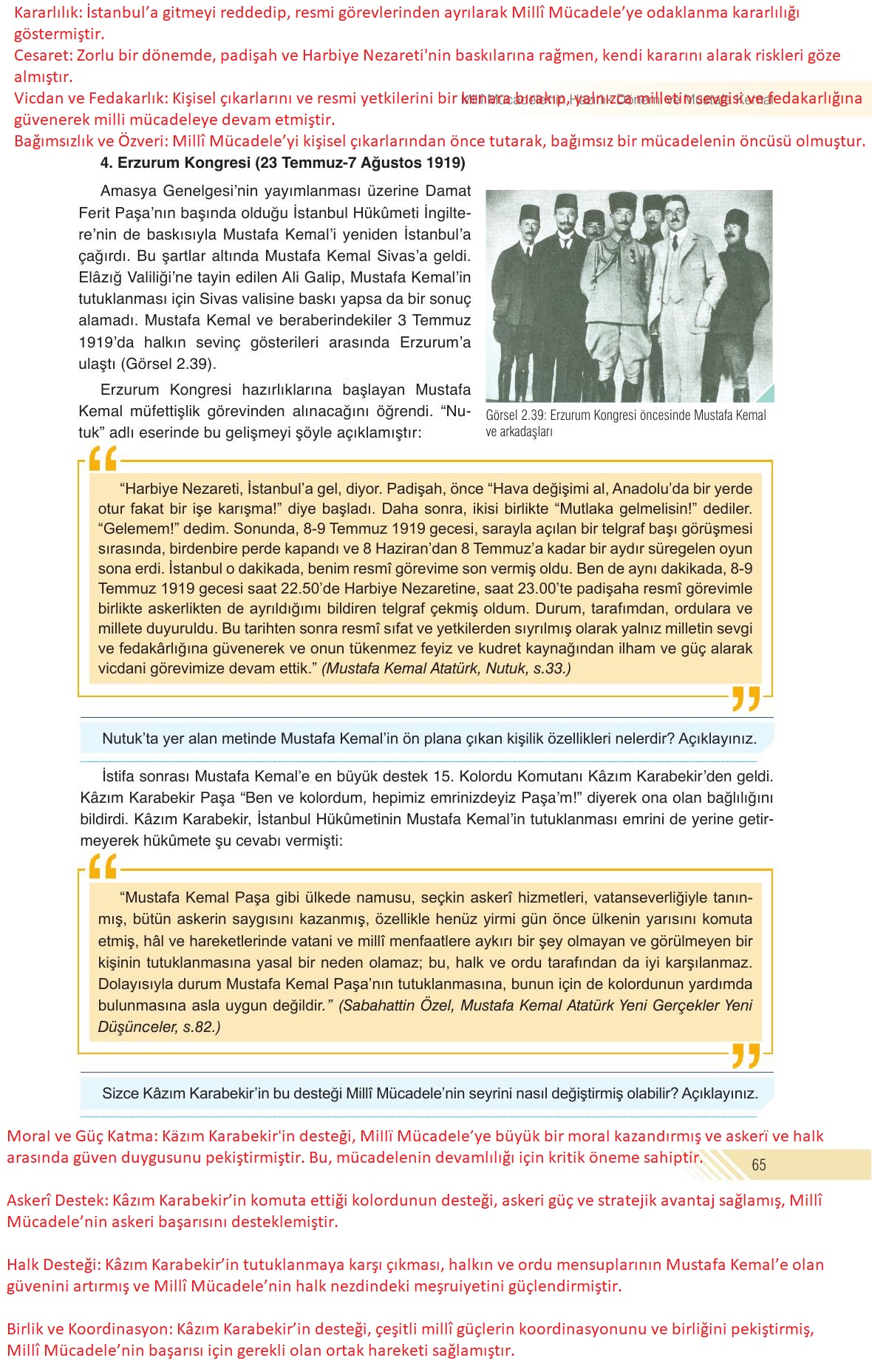 8. Sınıf Semih Ofset Sek Yayınları İnkılap Tarihi Ders Kitabı Sayfa 65 Cevapları