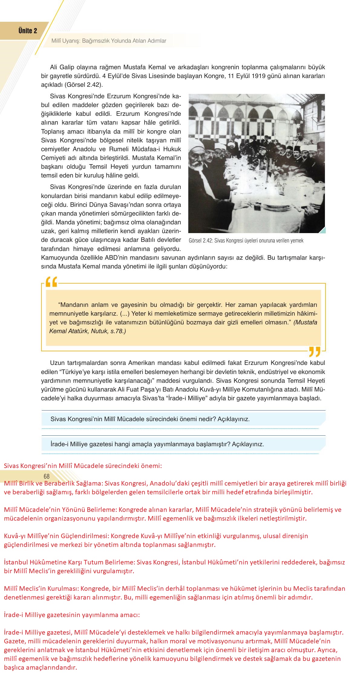 8. Sınıf Semih Ofset Sek Yayınları İnkılap Tarihi Ders Kitabı Sayfa 68 Cevapları