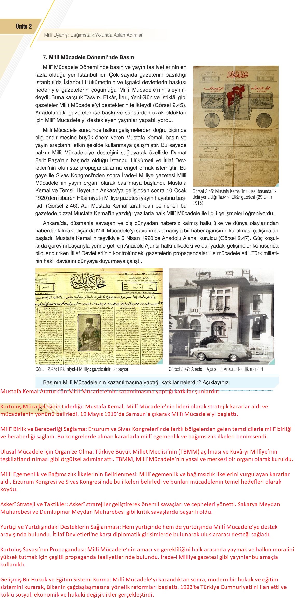 8. Sınıf Semih Ofset Sek Yayınları İnkılap Tarihi Ders Kitabı Sayfa 72 Cevapları