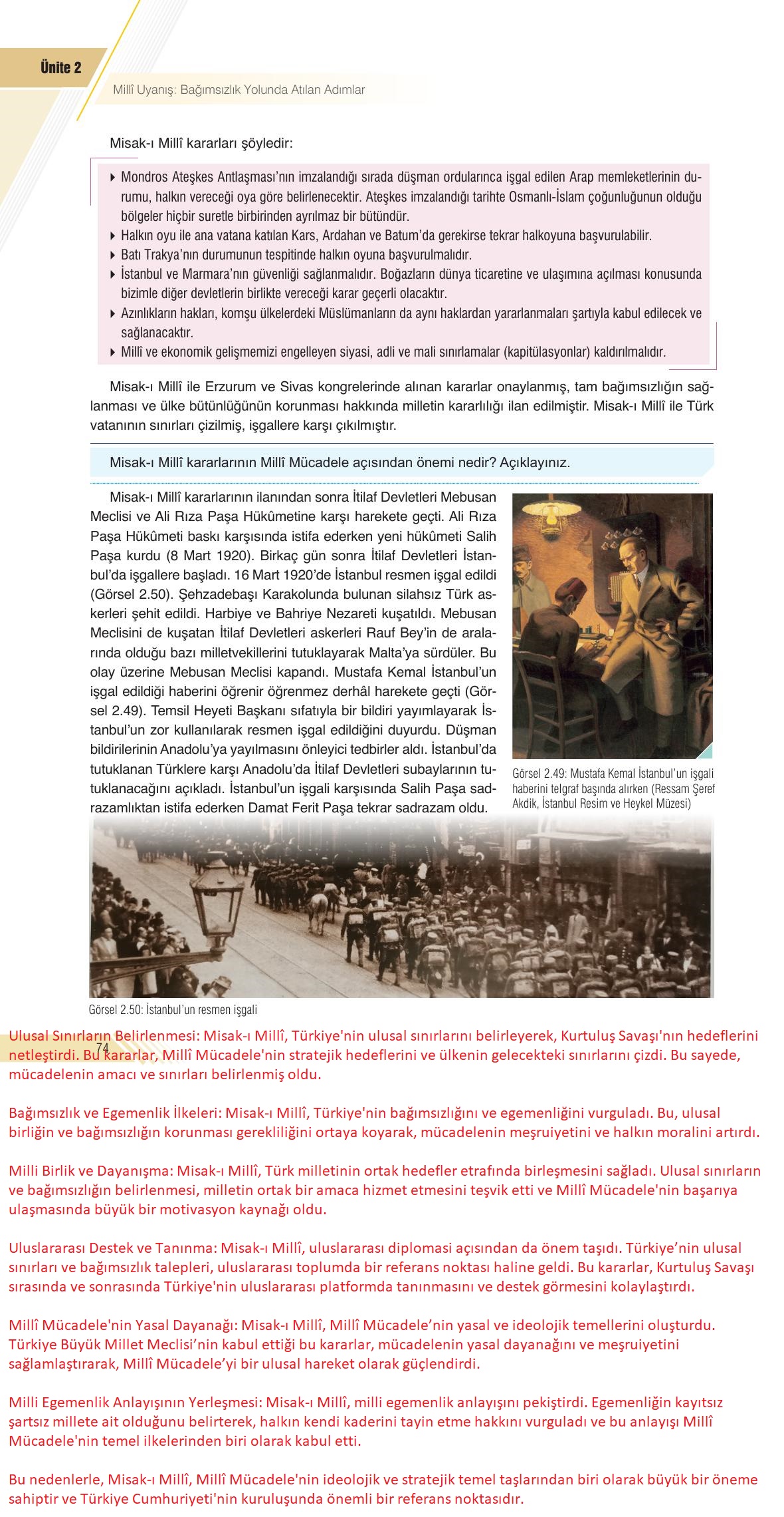 8. Sınıf Semih Ofset Sek Yayınları İnkılap Tarihi Ders Kitabı Sayfa 74 Cevapları