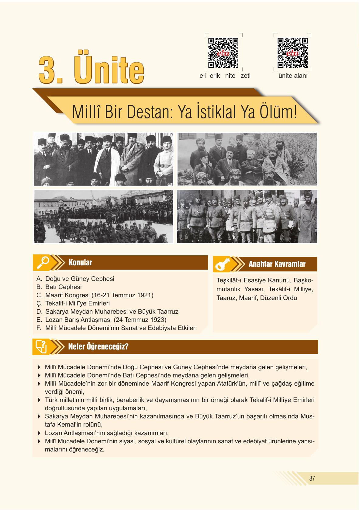 8. Sınıf Semih Ofset Sek Yayınları İnkılap Tarihi Ders Kitabı Sayfa 87 Cevapları